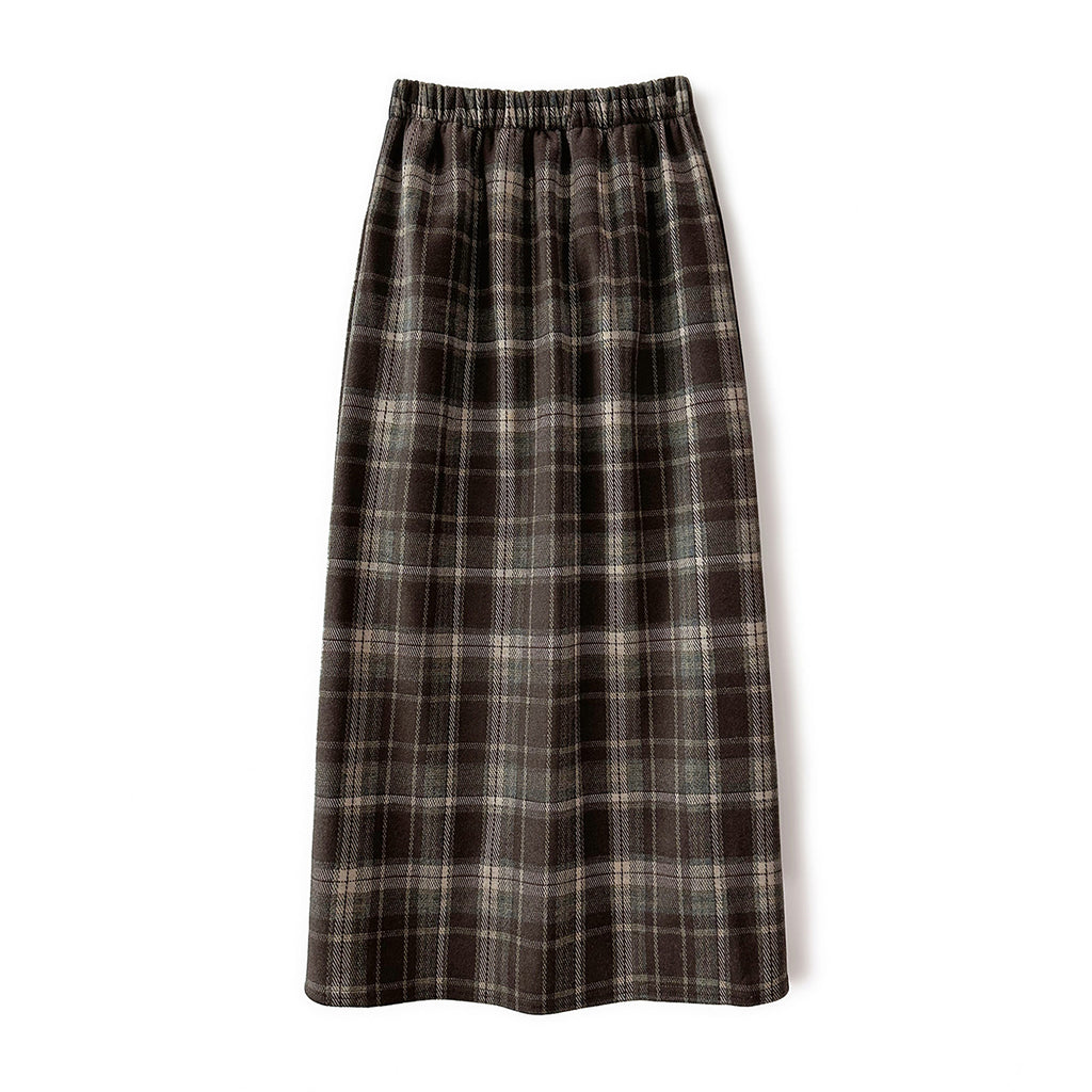 Fleece-lined Retro Plaid Skirt for Women