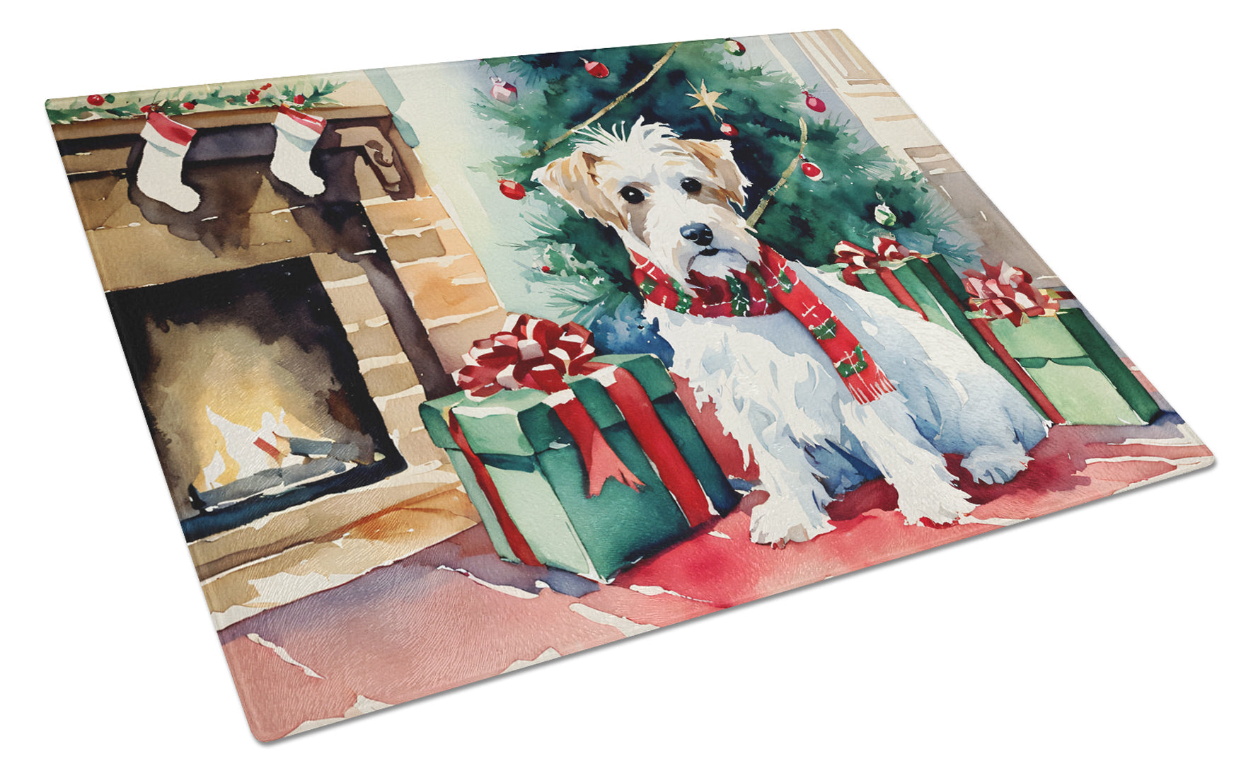 Sealyham Terrier Cozy Christmas Glass Cutting Board