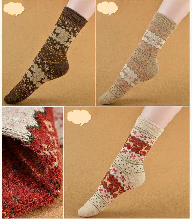 Warm Retro Christmas Print Socks for Women