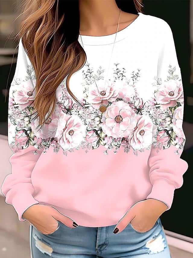 Floral Round Neck Long Sleeve Pullover Sweater | Streetwear