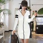 Korean Knit Long Sleeve Dress with Zipper for Women