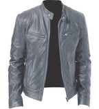 2023 Men's Slim Fit Leather Motorcycle Jacket with Zipper
