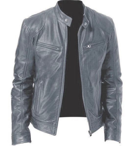 2023 Men's Slim Fit Leather Motorcycle Jacket with Zipper