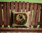 Keeshond Christmas Flowers Throw Pillow