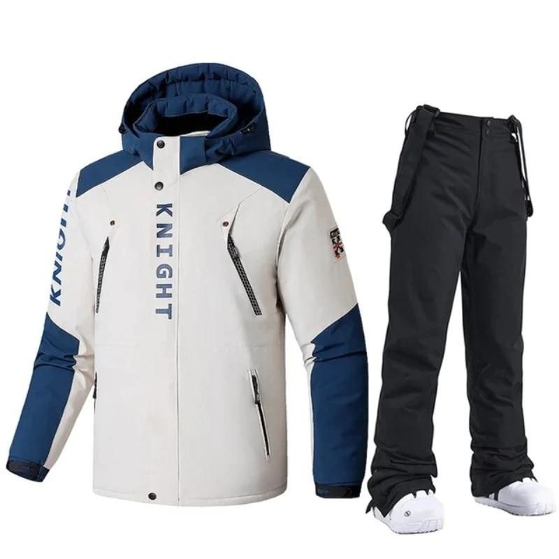 Men's Thick Cotton Color Block Jacket & Pants Set