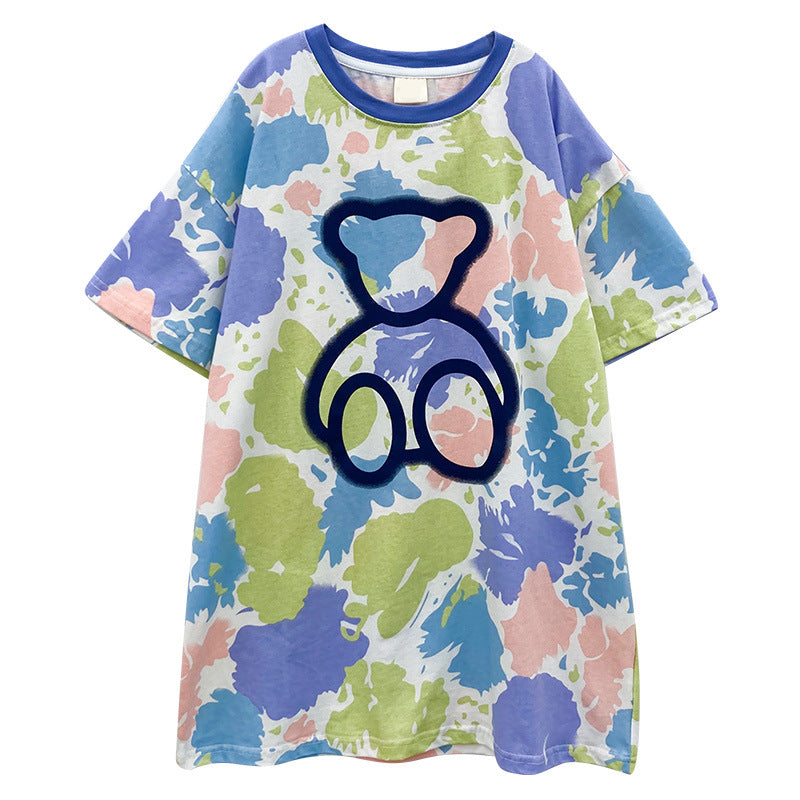 Girls' Mid-Length Summer Dress with Short Sleeves