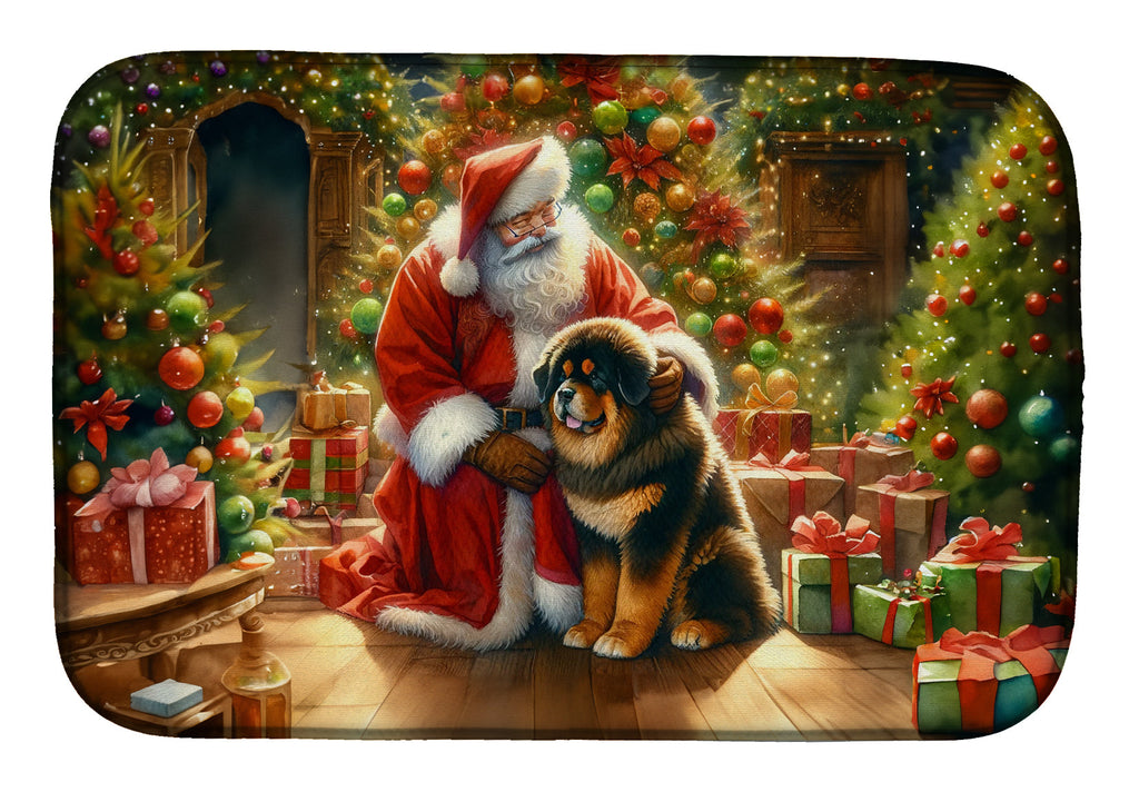 Tibetan Mastiff and Santa Claus Dish Drying Mat
