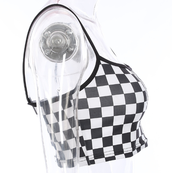 Summer Women's Black and White Checkered Tank Top