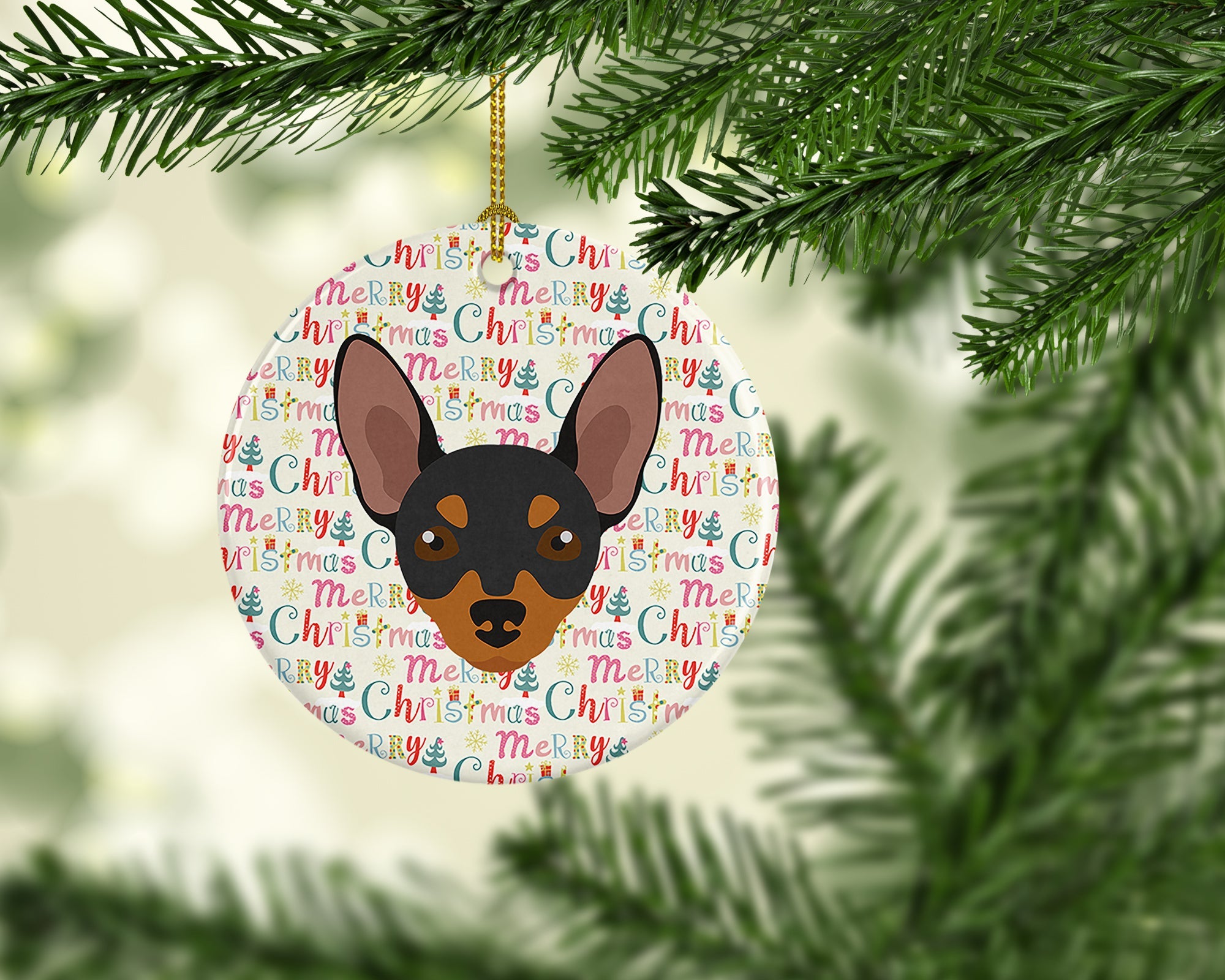 Prague Ratter Merry Christmas Ceramic Ornament