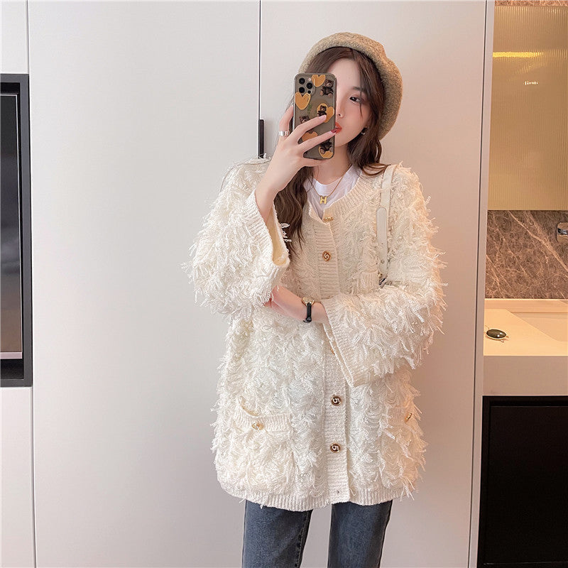 Retro Crochet Flower Tassel Cardigan with Fragrance