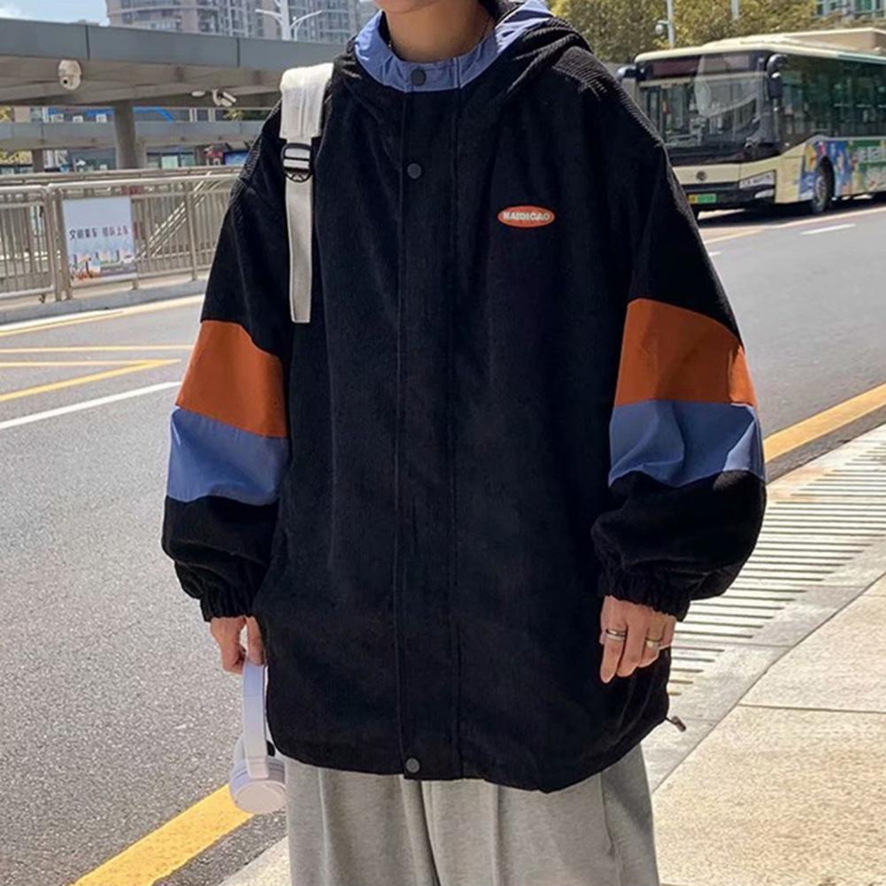 Colorblock Hooded Zipper Men's Long Sleeve Jacket