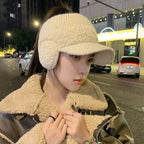Knitted Duck Tongue Earmuffs with Velvet Wool Hat | Embroidered Cap