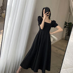 Black Dress for Women - Summer 2020, Square Neck, Puff Sleeves