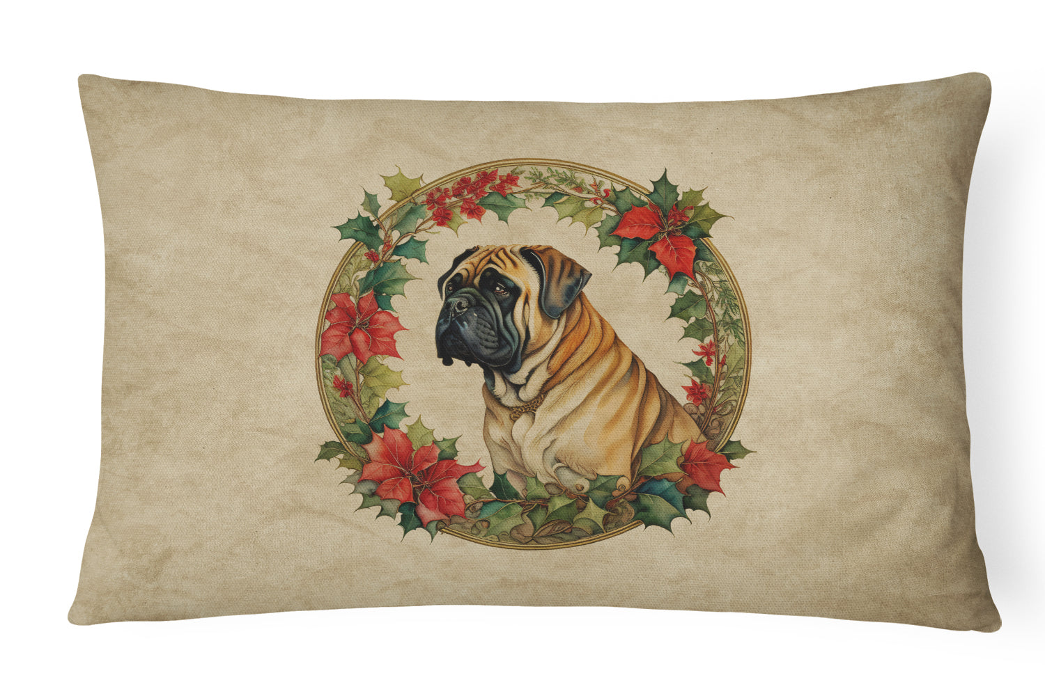 Mastiff Christmas Flowers Throw Pillow
