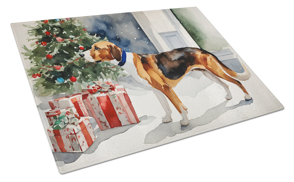 English Foxhound Cozy Christmas Glass Cutting Board