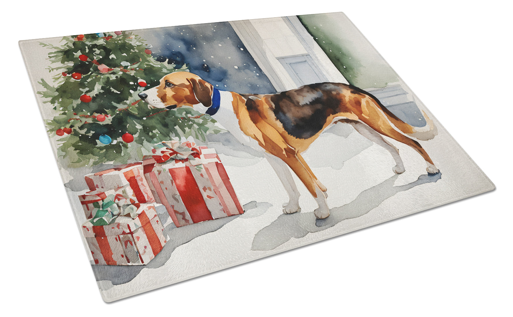 English Foxhound Cozy Christmas Glass Cutting Board