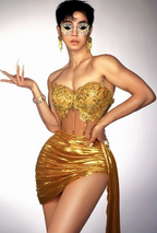 Women's Spandex Tube Top Rhinestone Chain Two-Piece Skirt Set