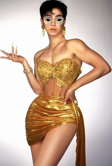 Women's Spandex Tube Top Rhinestone Chain Two-Piece Skirt Set