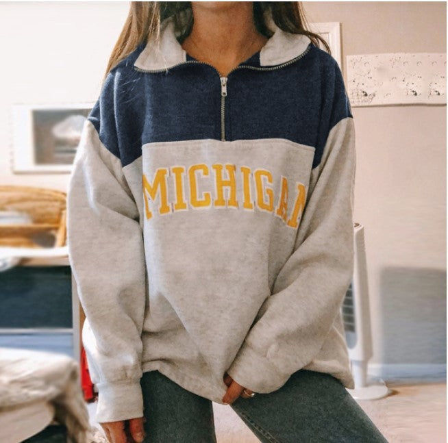 Women's Fashion Zip Print Long Sleeve Sweatshirt | Streetwear