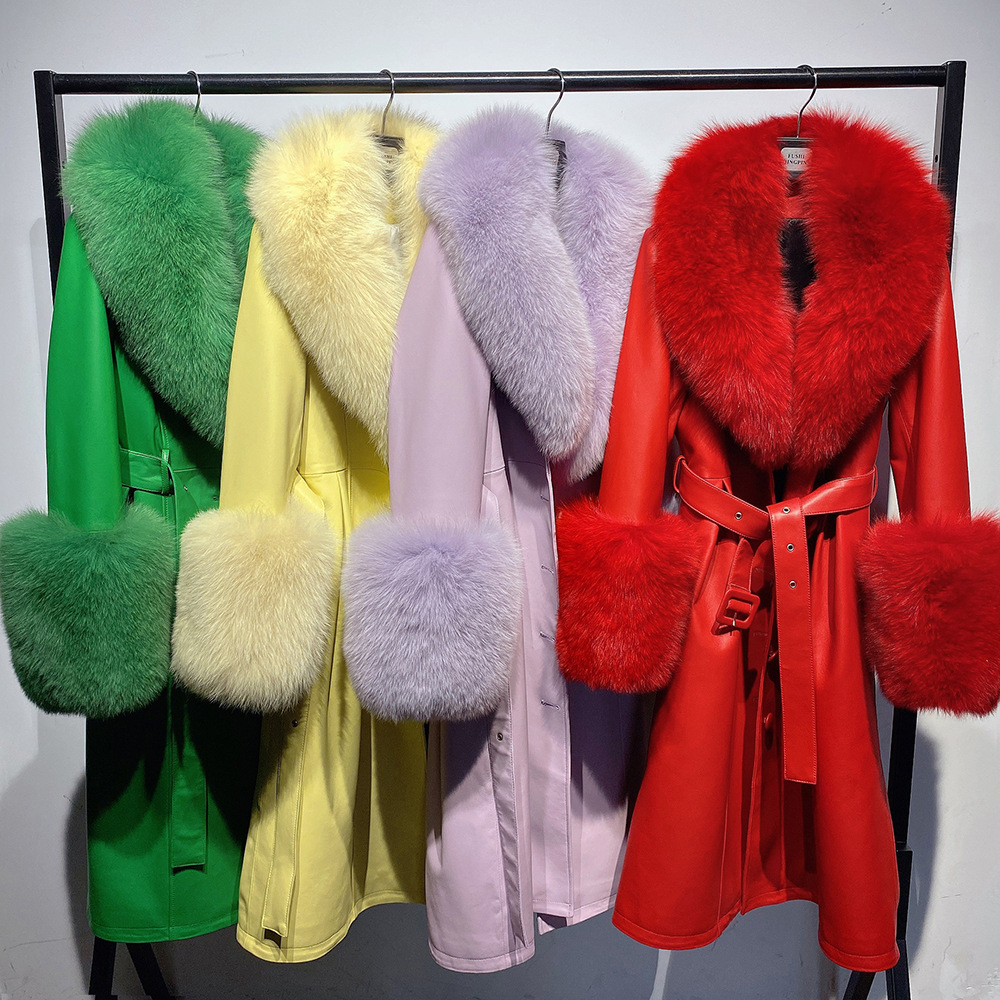 Leather Coat with Fox Fur