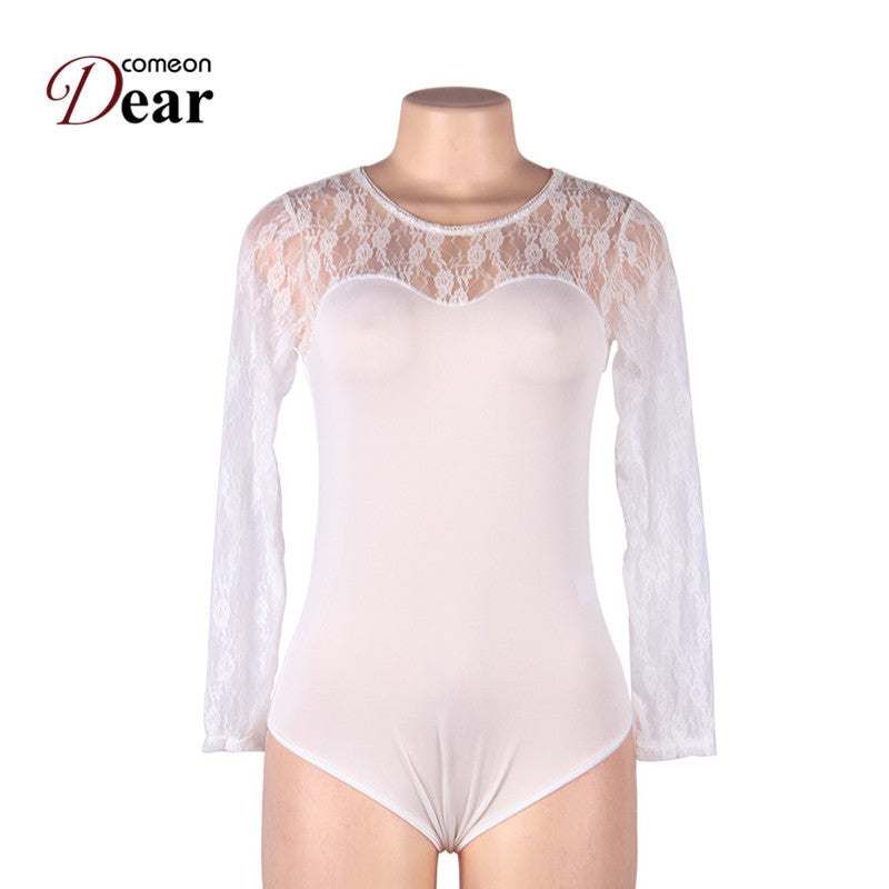 Lace Black Bodysuit for Women with Long Sleeves