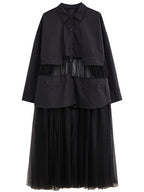 SHENGPALAE Fashion Mesh Spliced Shirt Dress for Women