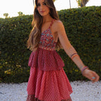 Retro Floral Spaghetti-Strap Dress for Casual Vacations