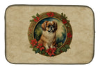 Tibetan Spaniel Christmas Flowers Dish Drying Mat