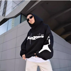 Loose-Fit Y2K Star Letter Printed Turtleneck Hoodie | Streetwear