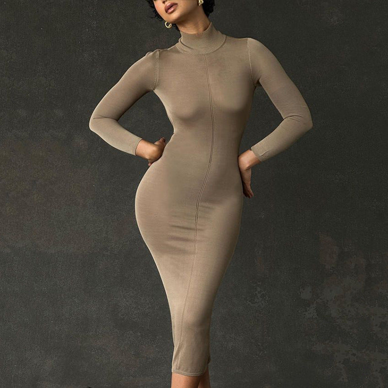 Women's Backless Knitted Half-Turtleneck Dress