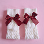 Girls' Bow Socks with Knitted Wool Balls