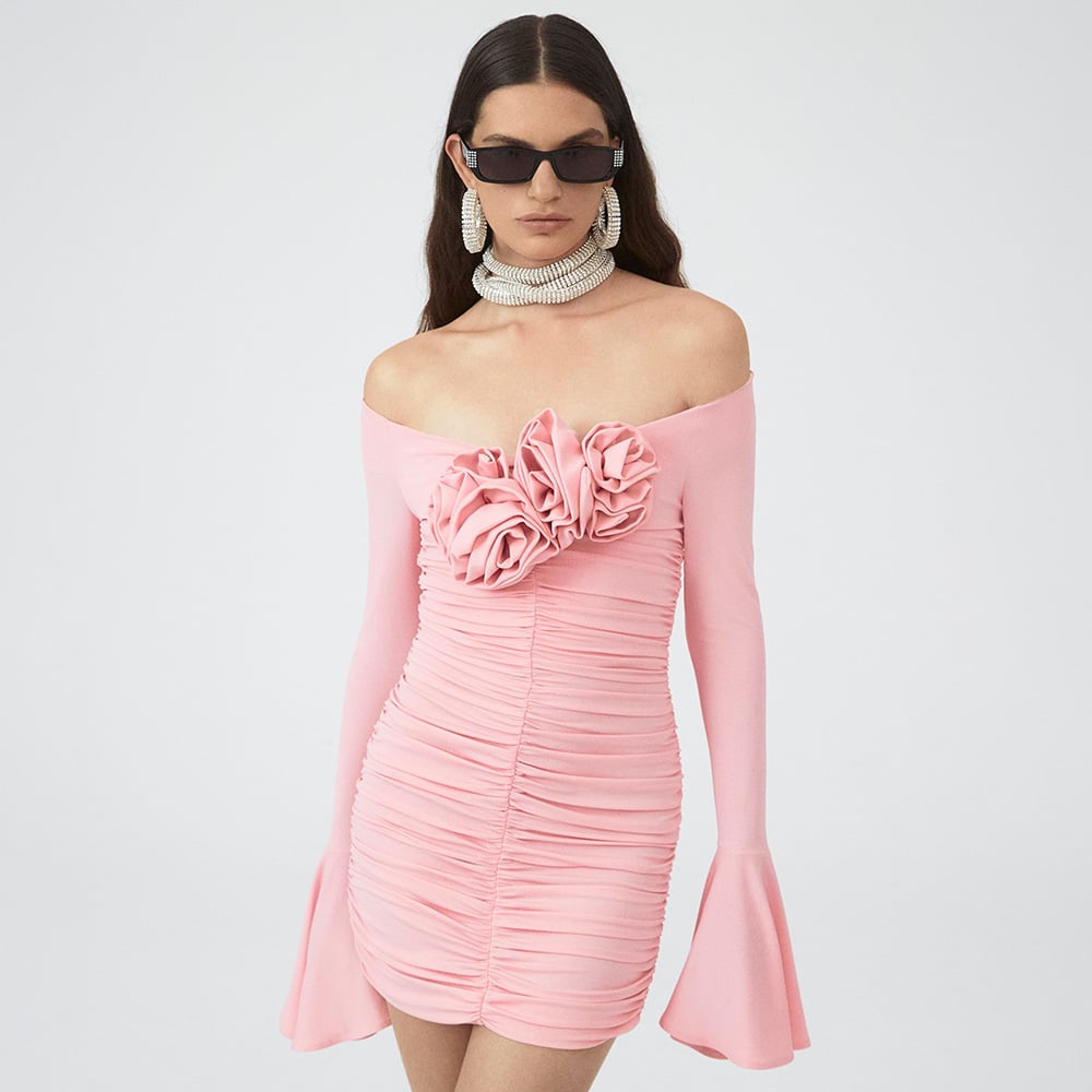 Bell Sleeve Floral Pleated Tube Top Dress