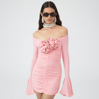 Bell Sleeve Floral Pleated Tube Top Dress