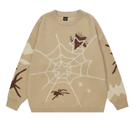 Men's Spider Web Design Pullover Sweater | Streetwear
