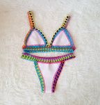 Handcrafted Colorful Bikini Set with Sexy Crochet Edging