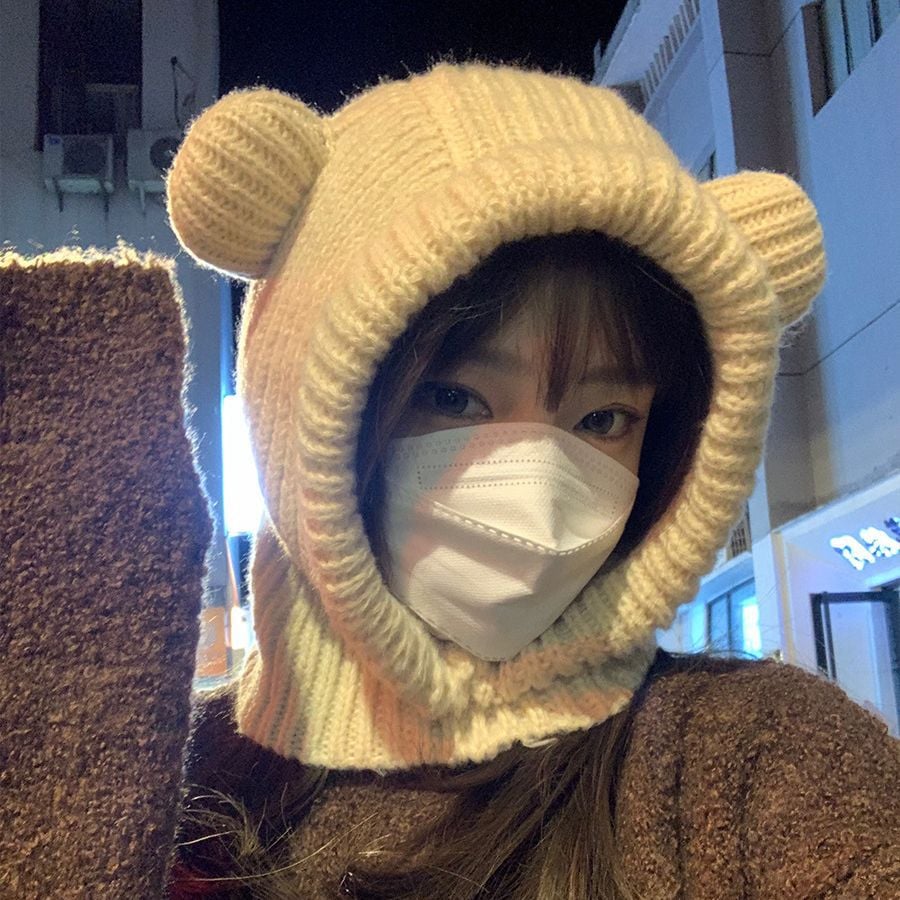 Warm Wool Hat with Cute Bear Ears for Women | Embroidered Cap