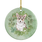 Corgi Puppy Sable Christmas Wreath Ceramic Ornament