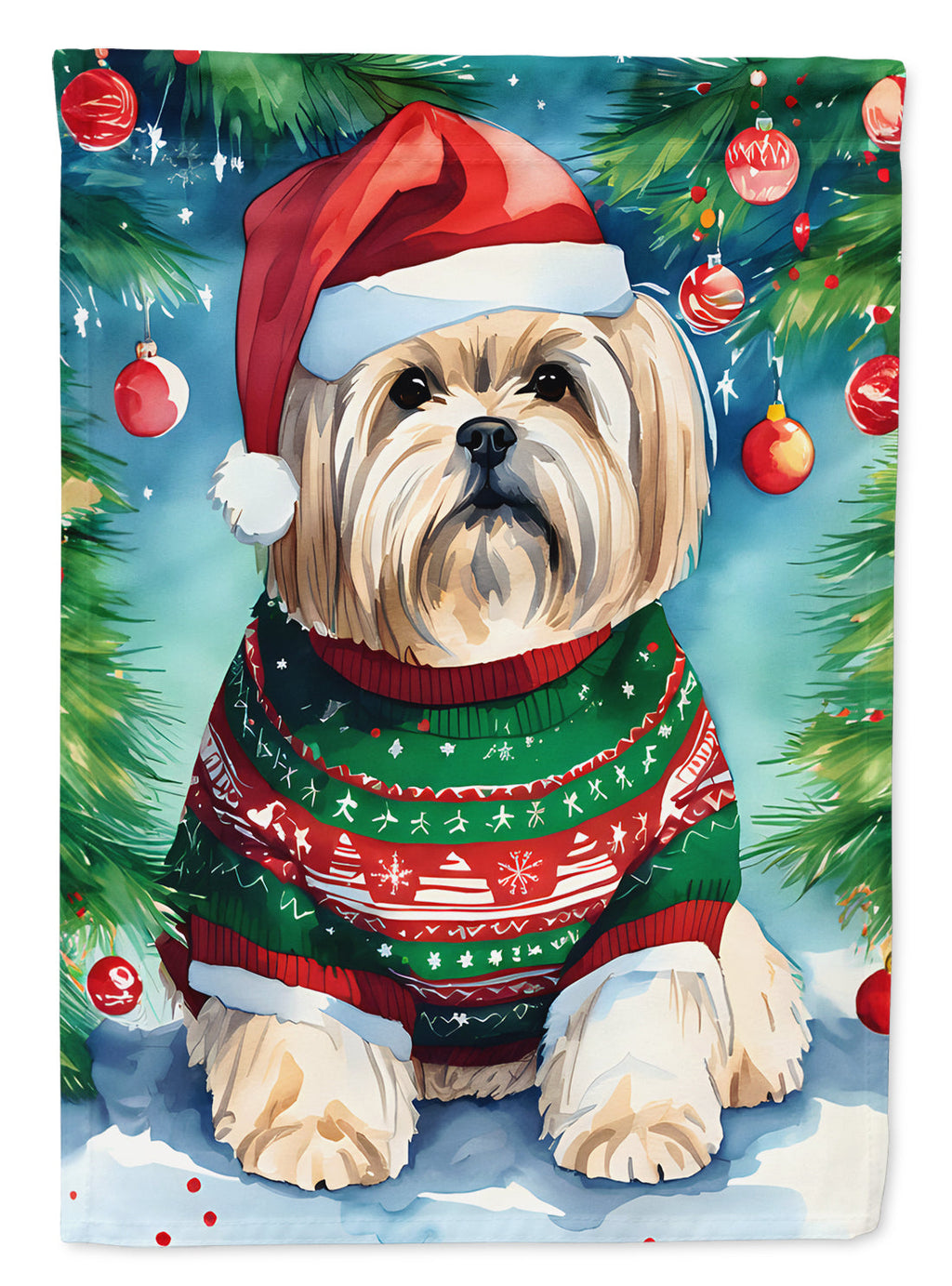 Lhasa Apso Christmas House Flag