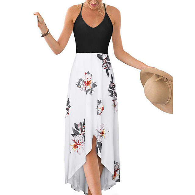 Summer V-Neck Color-Block Backless Dress