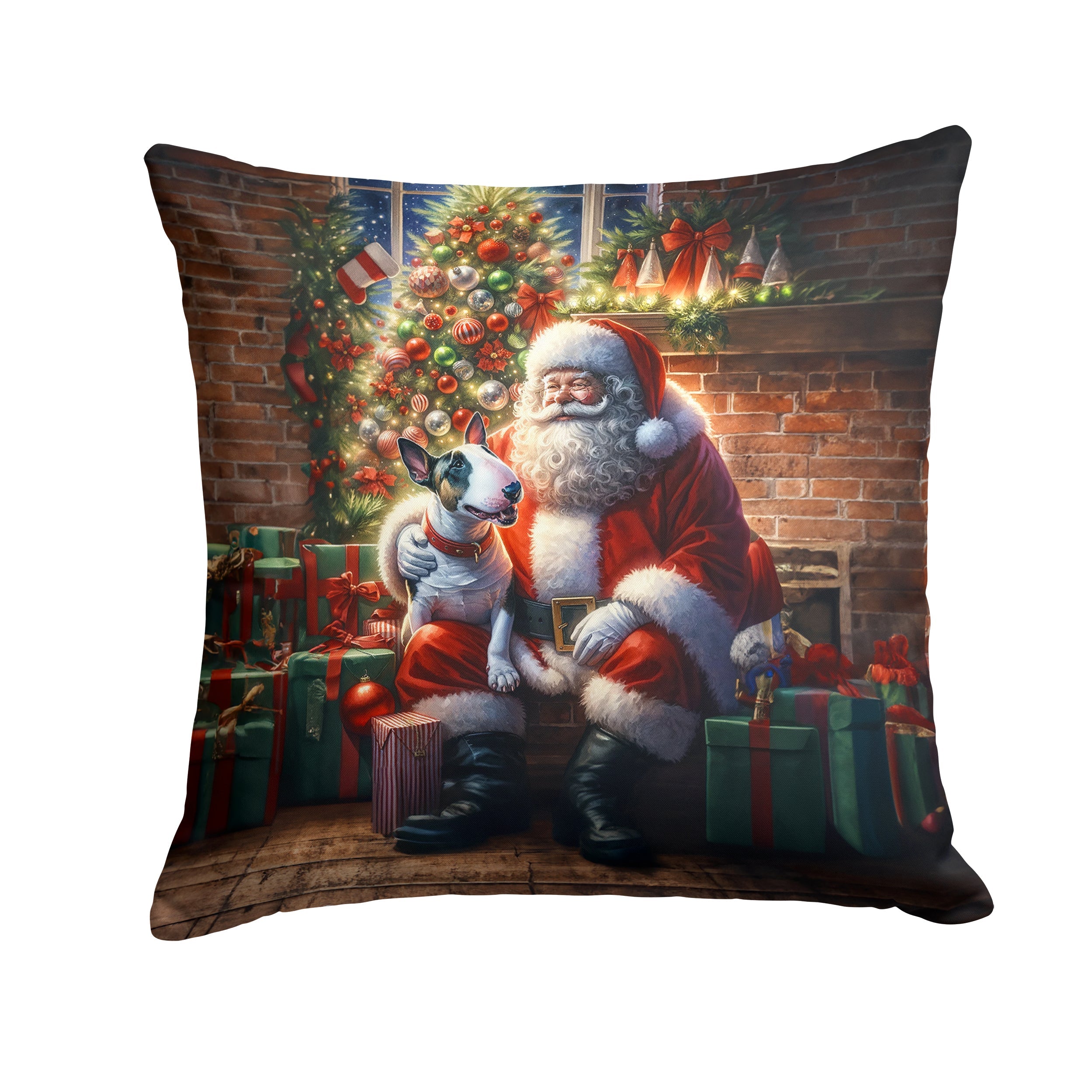 English Bull Terrier and Santa Claus Throw Pillow