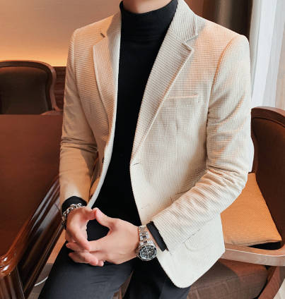 Men's Dark Brown Blazer - Stylish Corduroy Jacket (One Piece)