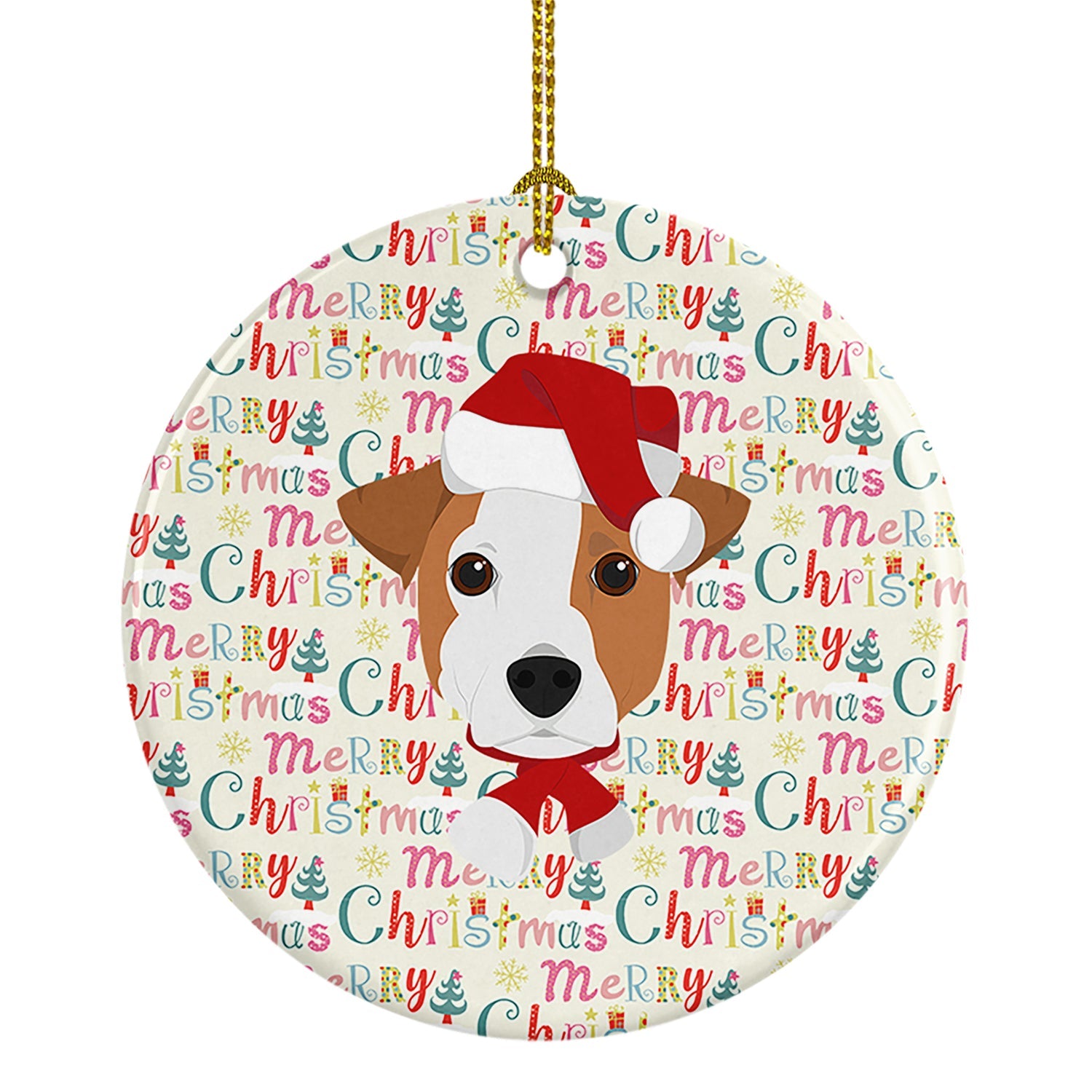 Jack Russell Terrier Merry Christmas Ceramic Ornament