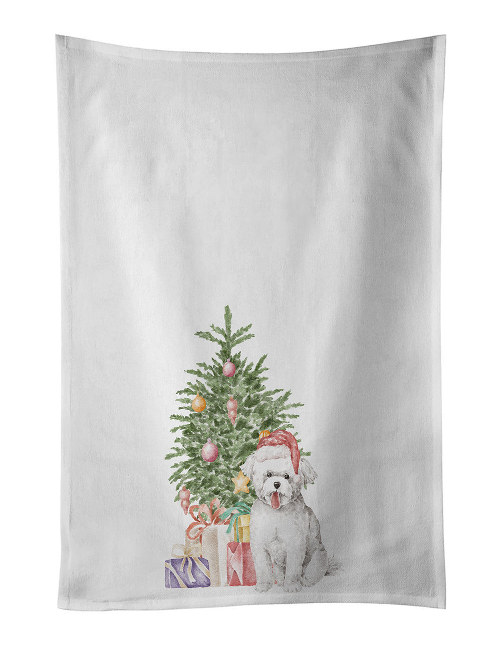 Bichon Frise Puppy Christmas Presents and Tree Kitchen Towel Set of 2