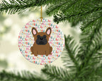 Merry Christmas French Bulldog Brown Ceramic Ornament