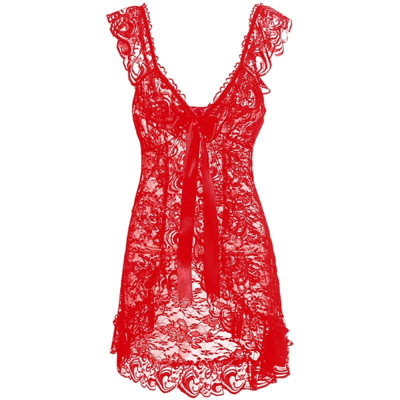 Plus Size Lace Lingerie Set with Sheer Nightgown
