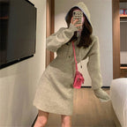 Gray French Style Knitted Slimming Hooded Sweater