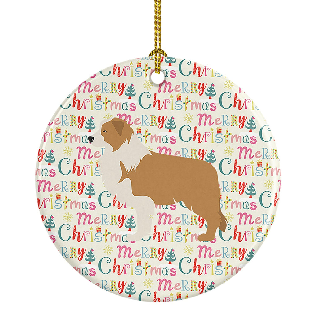 Red Border Collie Merry Christmas Ceramic Ornament