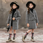 Girls' Gray Plaid Houndstooth Coat