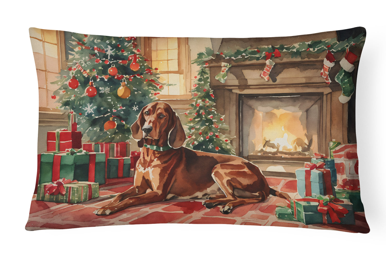 Redbone Coonhound Cozy Christmas Throw Pillow
