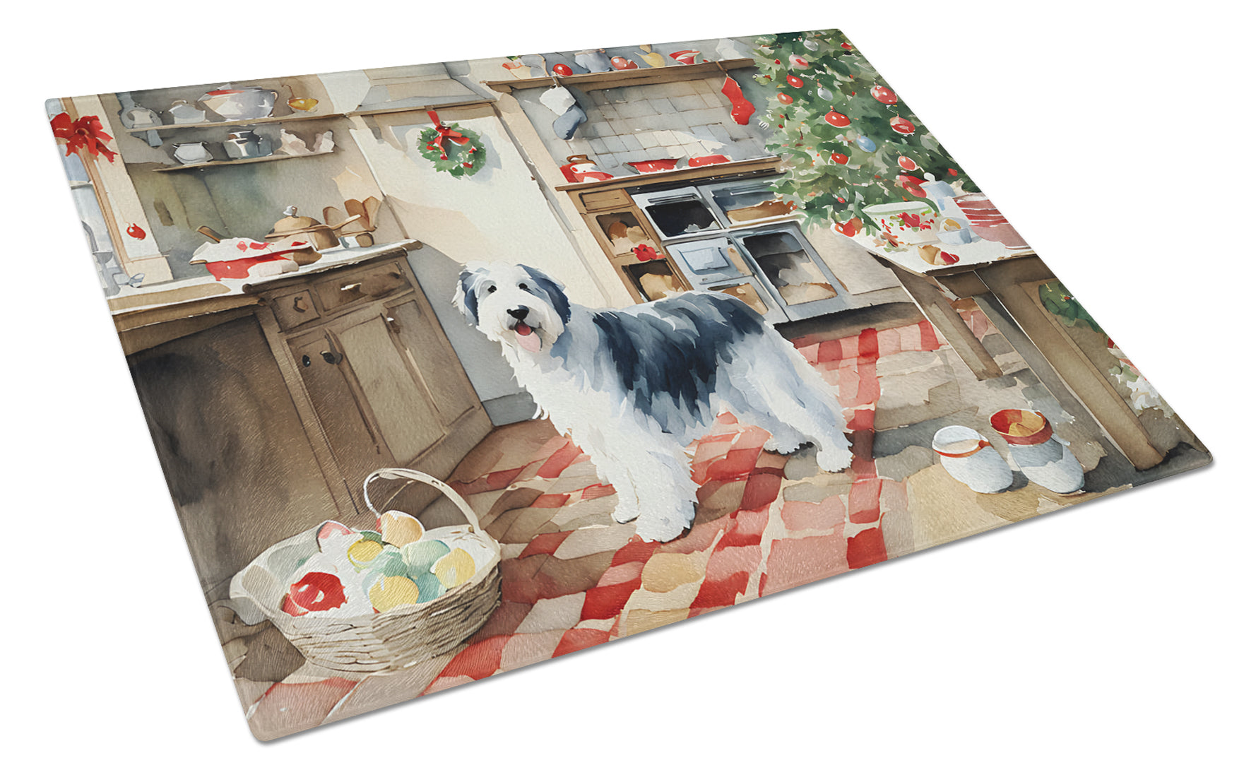 Old English Sheepdog Christmas Cookies Glass Cutting Board